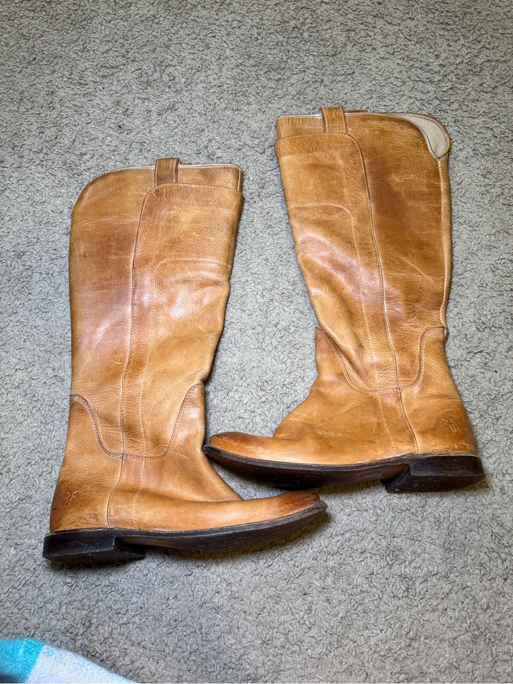 Frye Tall Leather Riding Boots in Cognac Brown